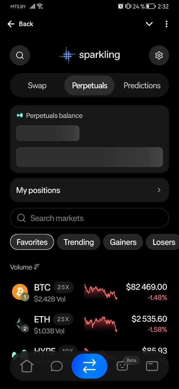 Section de suivi des contrats perpétuels dans l'application Sparkling.